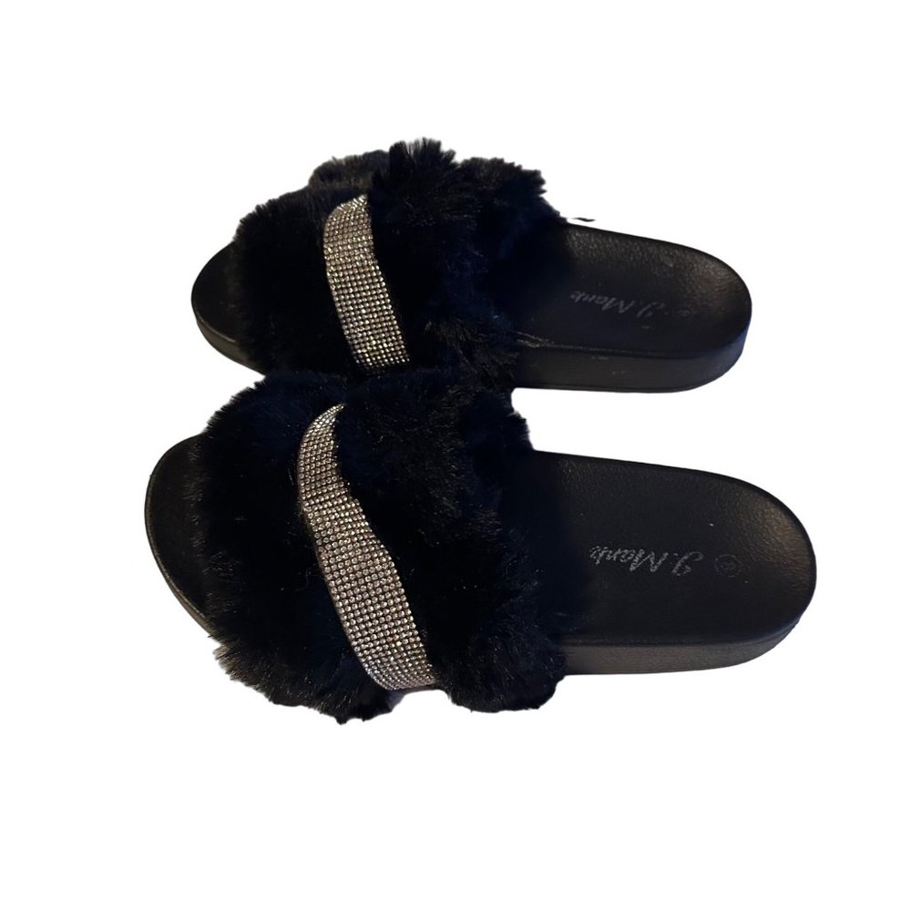 J. Mark fuzzy black with silver beads slippers size 8